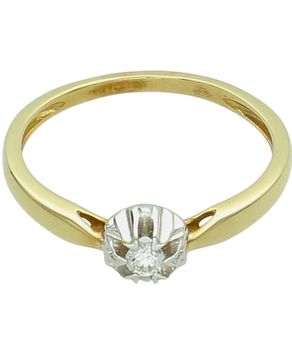 Pierścionek złoty DIAMENT 585 z brylantem 0,08 ct  Białe i żółte złoto  Klasyczny złoty pierścionek.jpg